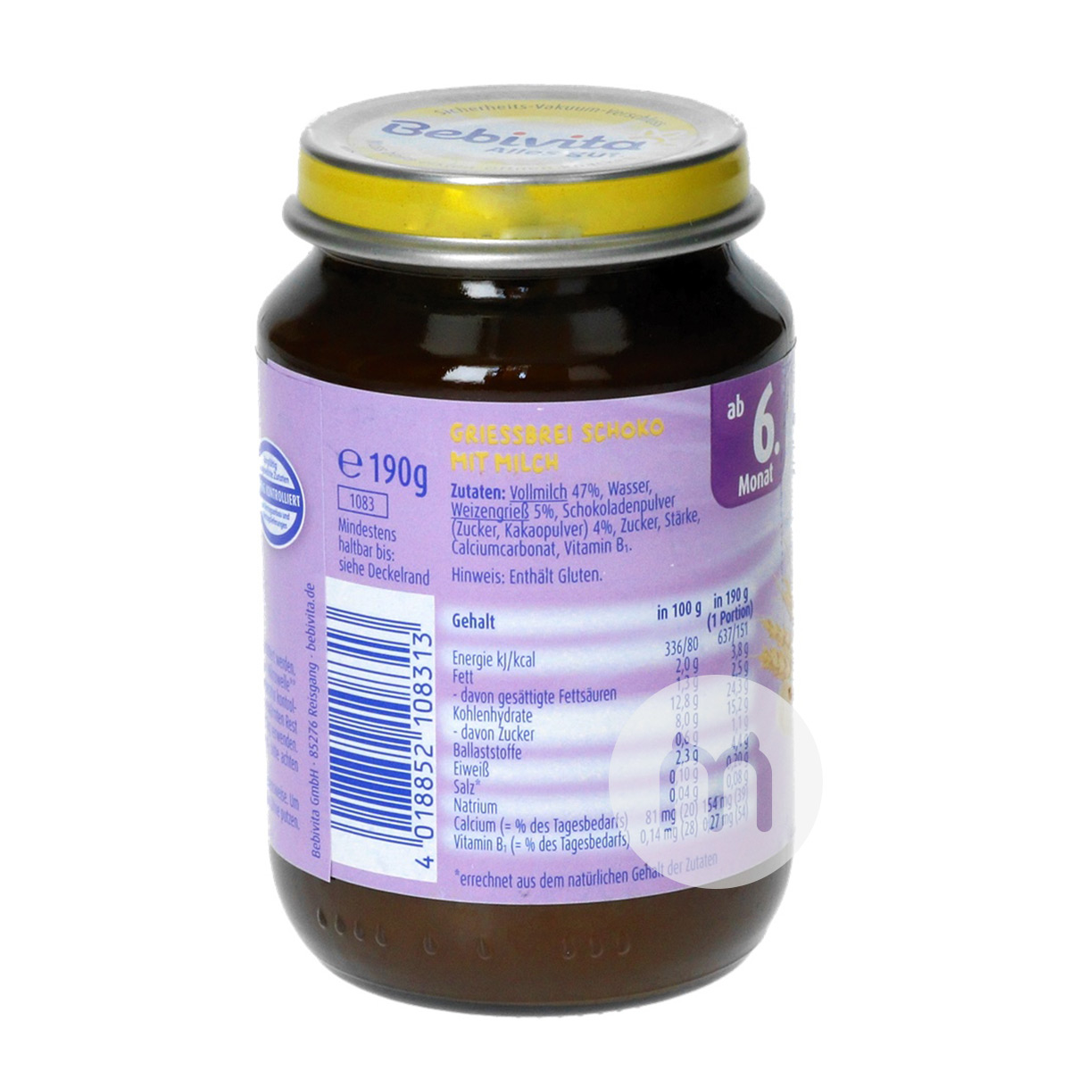 Bebivita German Chocolate Cereal Puree over 6 months old 190g*6