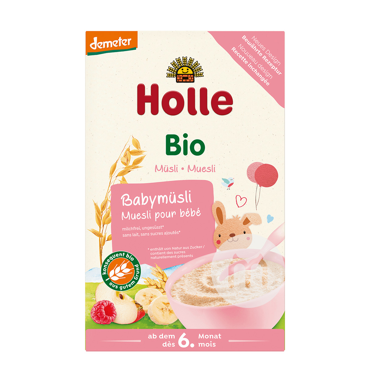 Holle German Organic Apple Banana Raspberry Whole Wheat Rice Noodles over 6 months old