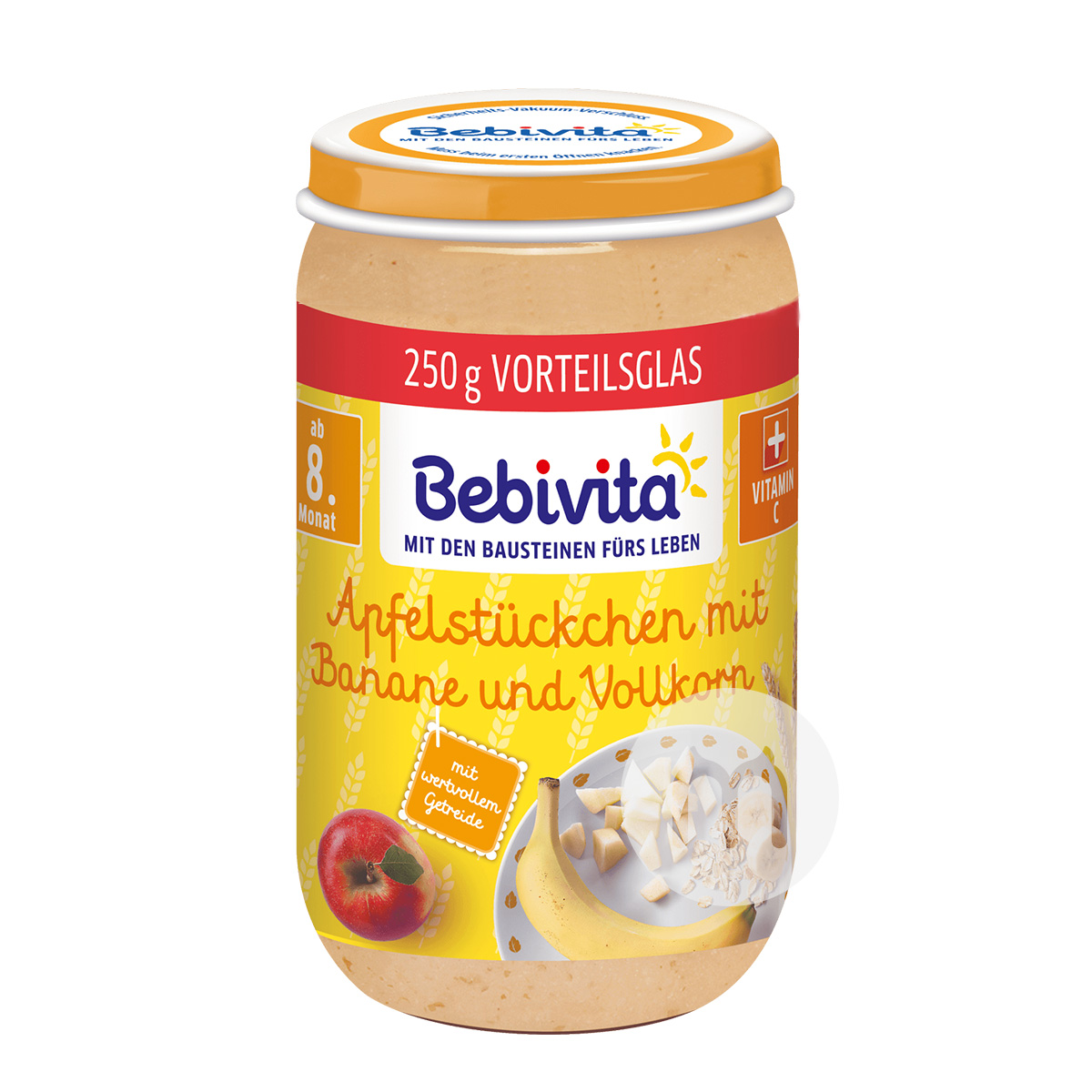 [4 pieces]Bebivita German Banana Apple Whole Grain Mix Puree over 8 months old