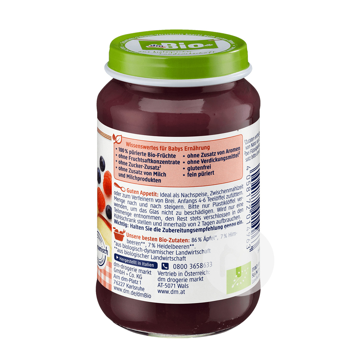 DmBio German Organic Apple Raspberry Blueberry Puree over 4 months old