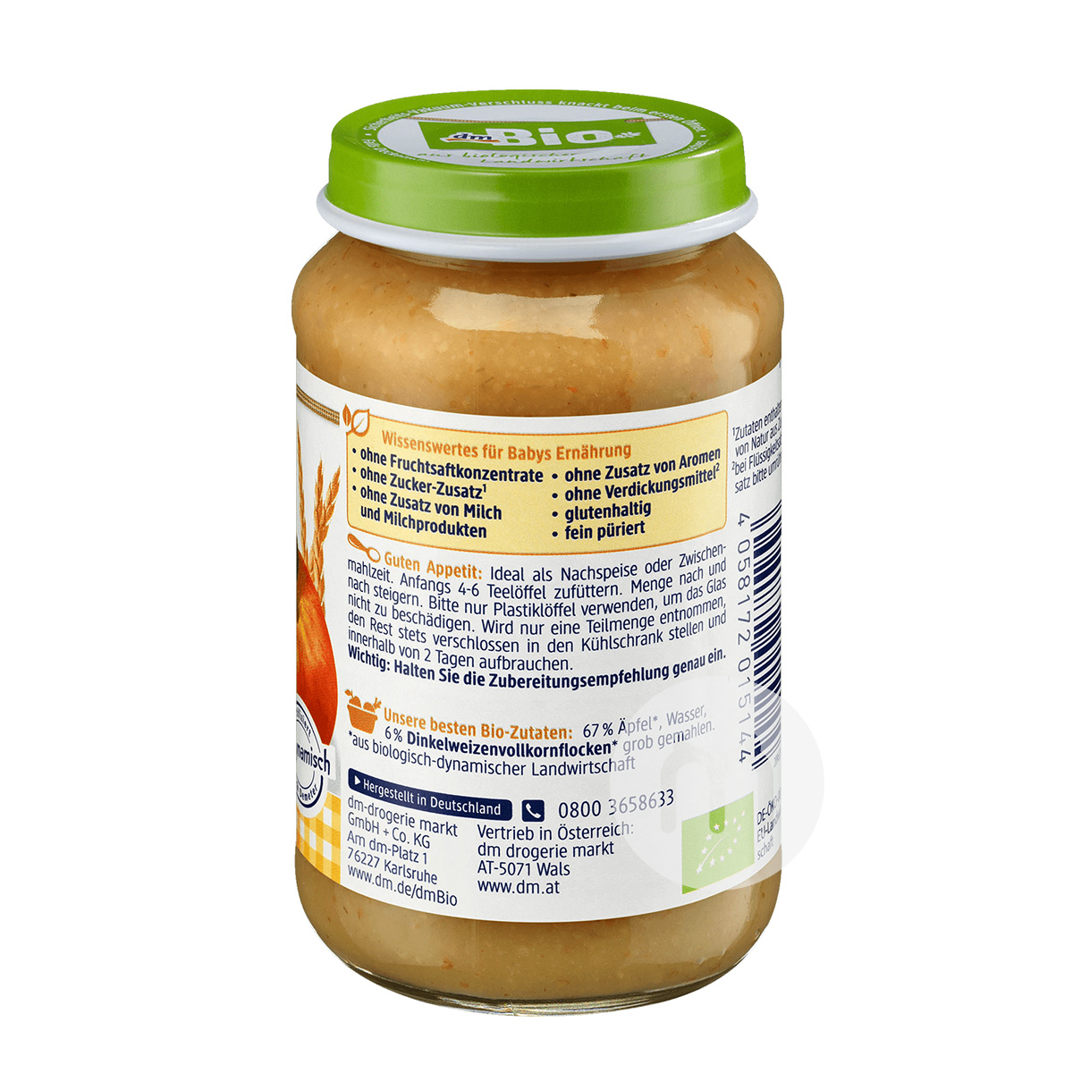 DmBio German Organic Spelt Wheat Apple Mix Puree over 4 months old