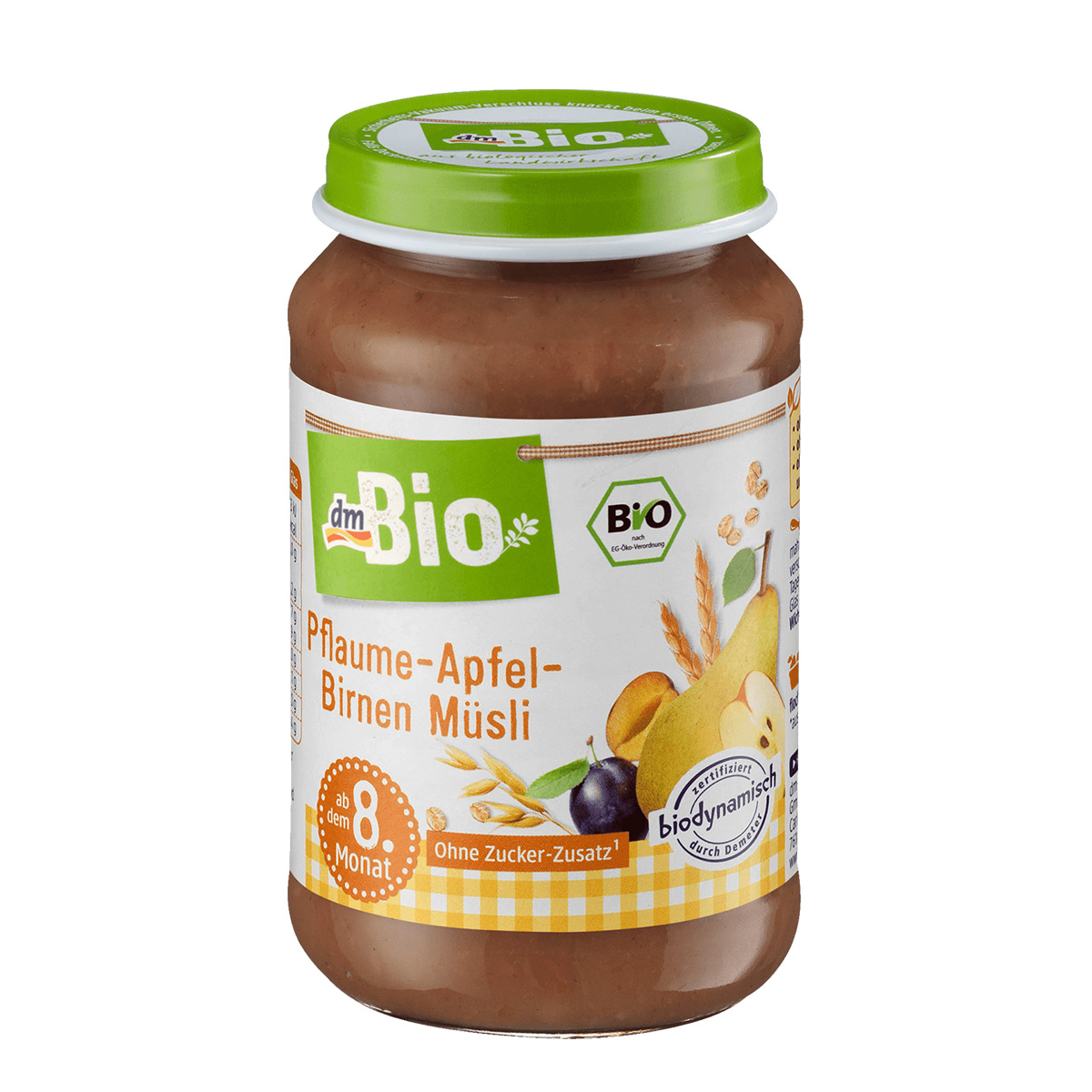 DmBio German Organic Apple Pear Prune Grain Mix Puree over 8 months old