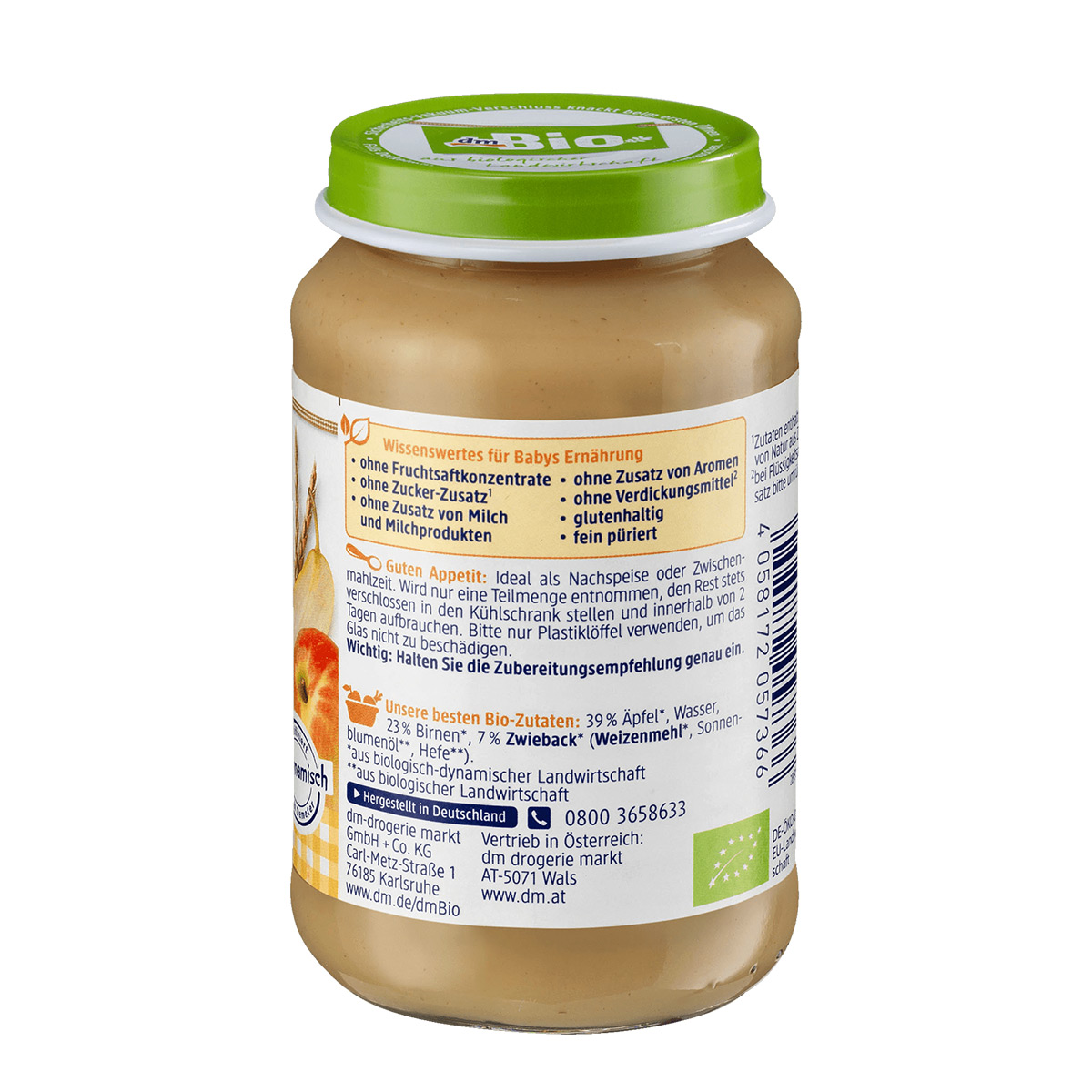 DmBio German Organic Apple Pear Rusk Mix Puree over 4 months old