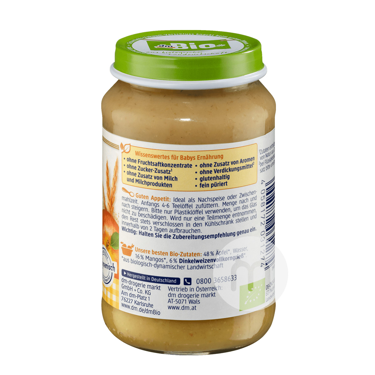 [4 pieces]DmBio German Organic Apple Mango Semolina Mix Puree over 4 months old
