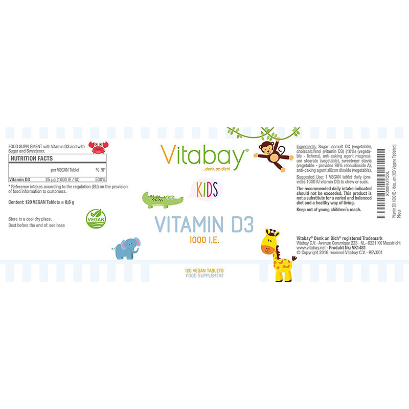 Vitabay German Children's Vitamin D3 Chewable Tablets 120 Tables