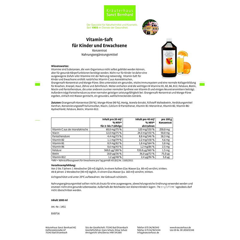 Sanct Bernhard German Children's Vitamin Oral Liquid