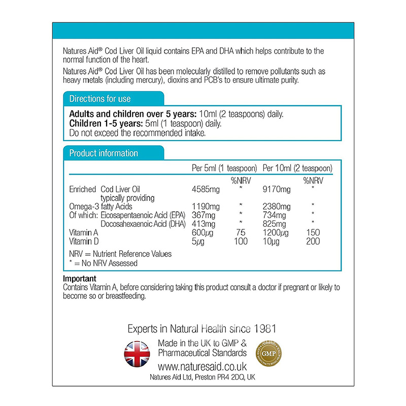 Natures Aid England Cod Liver Omega3 Fish Oil Nutrient Solution