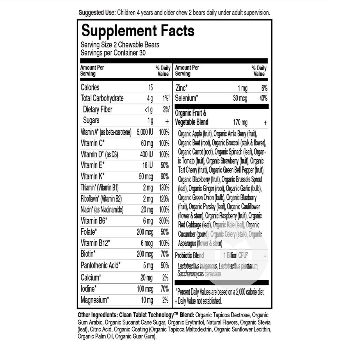 Garden of Life American Children's Vitamin Multi-fruits and Vegetables Plus Probiotics Cherry Berry Flavor