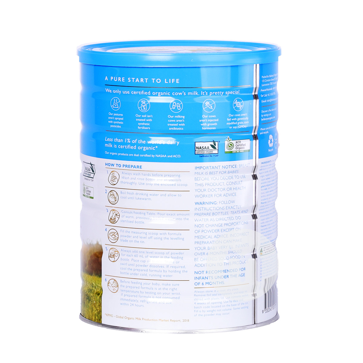 BELLAMY'S Australian Organic Infant Formula 2 stages 900g * 6 cans