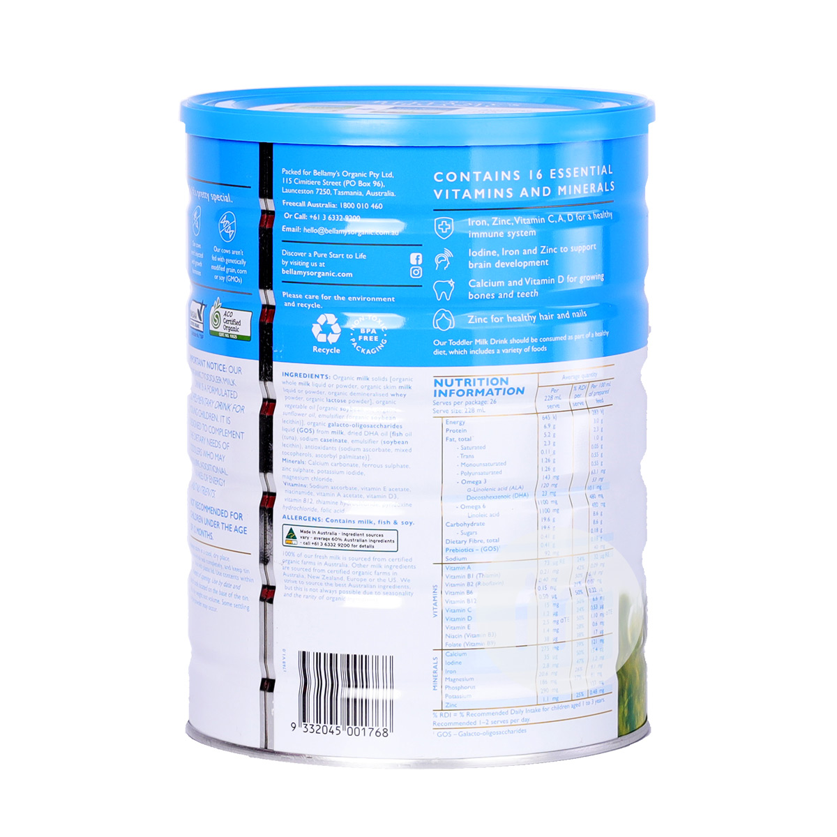 BELLAMY'S Australian Organic Infant Formula 3 stages 900g * 3 cans