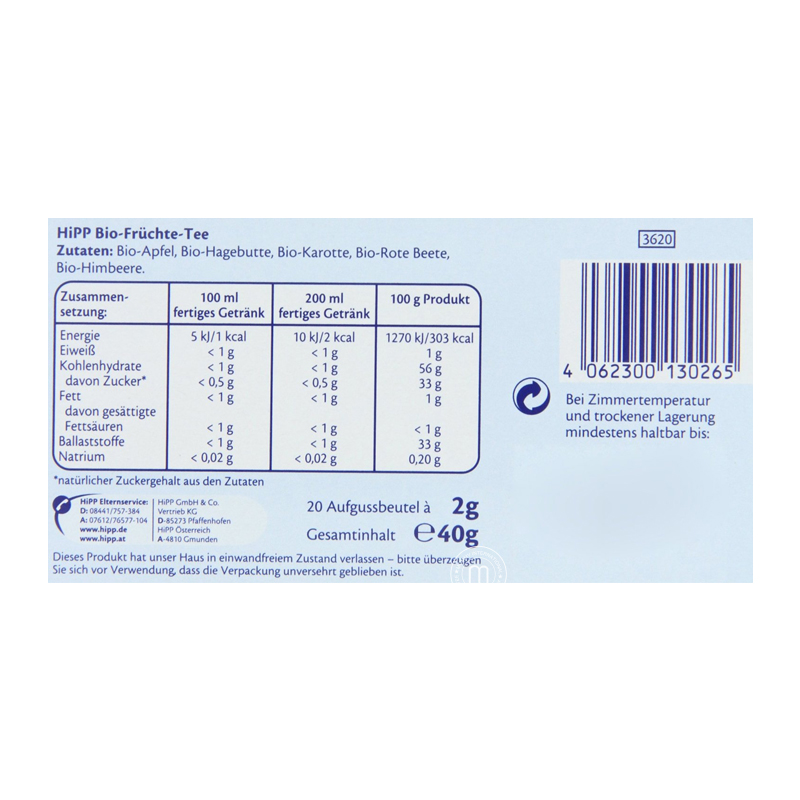 [4 pieces]Hipp German Organic Baby Fruit Tea Sugar Free