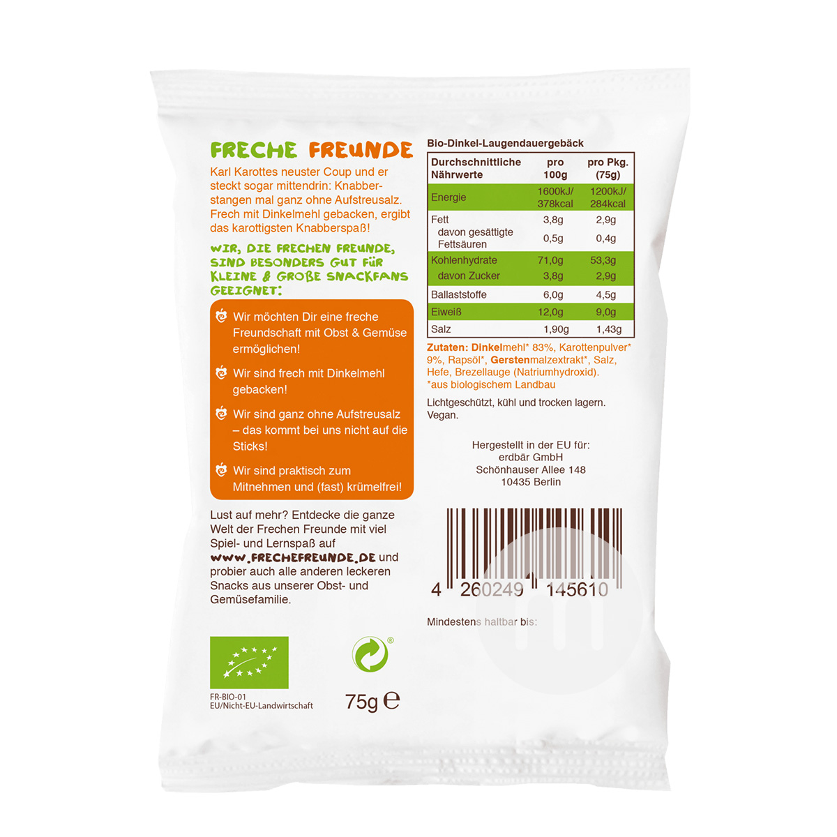 Erdbar German Organic Wheat Carrot Molar Stick*6