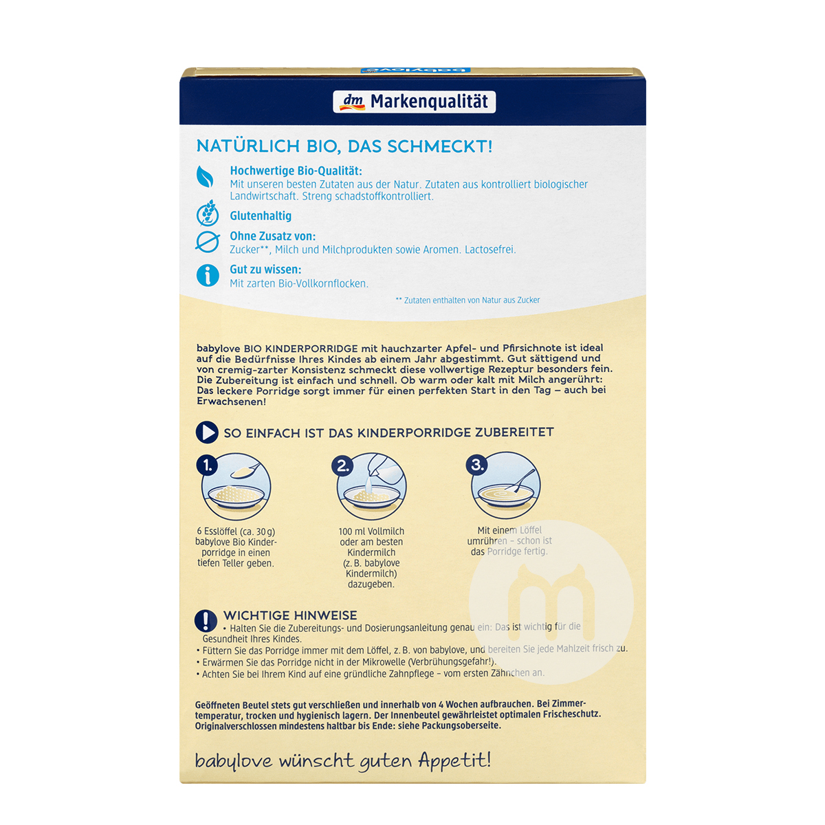 Babylove German Organic Apple Peach Cereal Cereal over 12 months