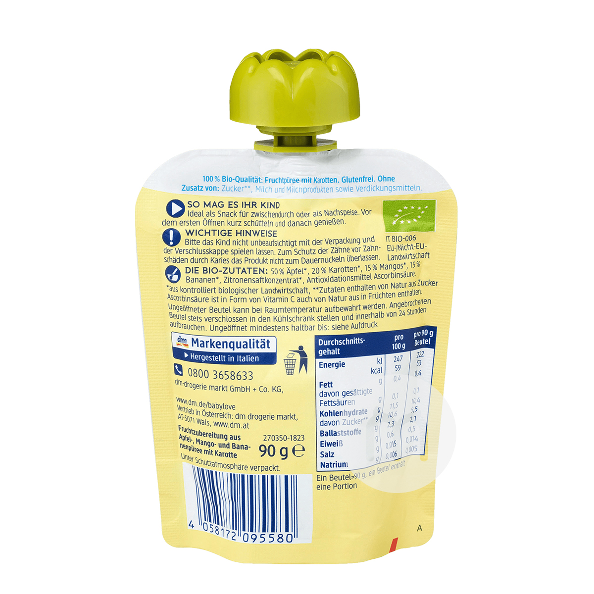 Babylove German Organic Apple Mango Banana Carrot Puree Sucking over 12 months*6