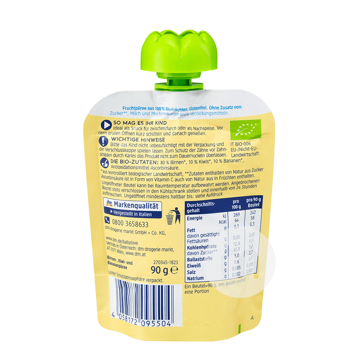Babylove German Organic Kiwi Banana Pear Puree Sucking over 12 months*6