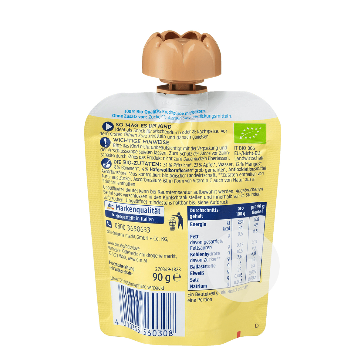 Babylove German Organic Oatmeal Apple Mango Puree Sucking over 12 months*6