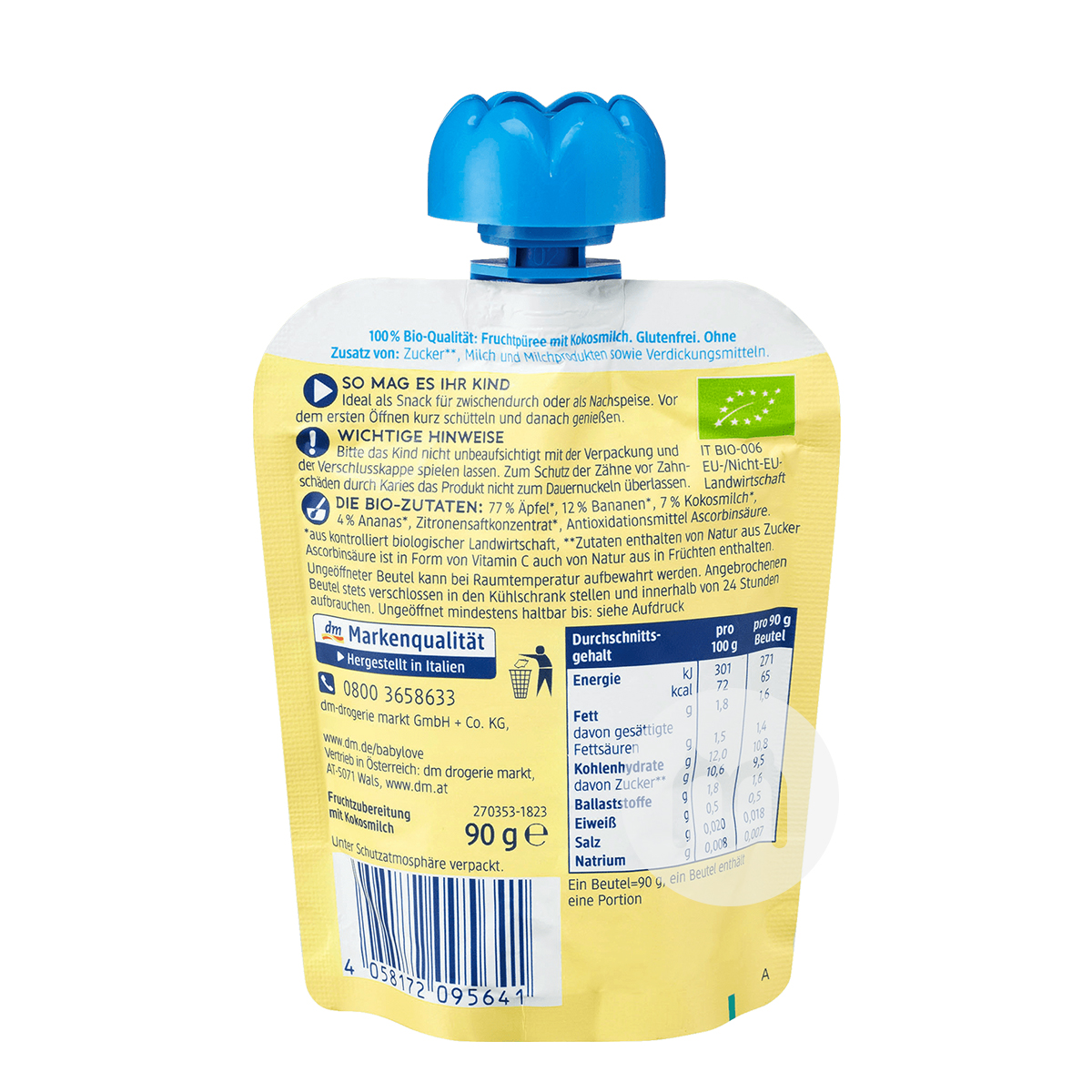 Babylove German Organic Banana Pineapple Apple Coconut Milk Puree Sucking over 12 months*6