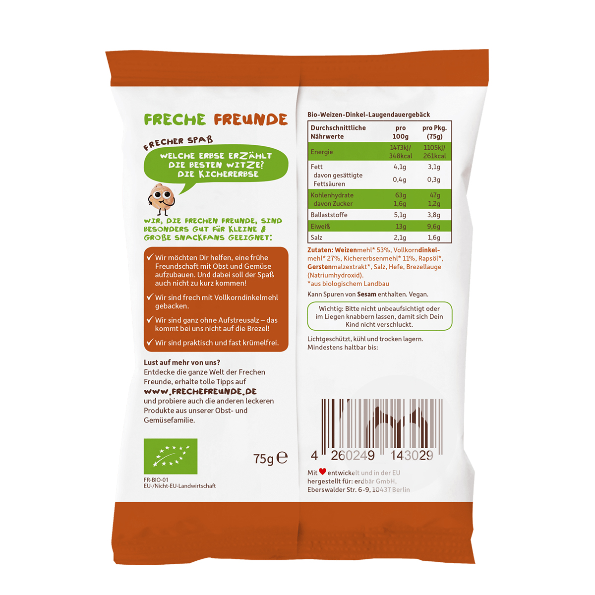 [4 pieces]Erdbar German Organic Chickpea Pretzels over 12 months