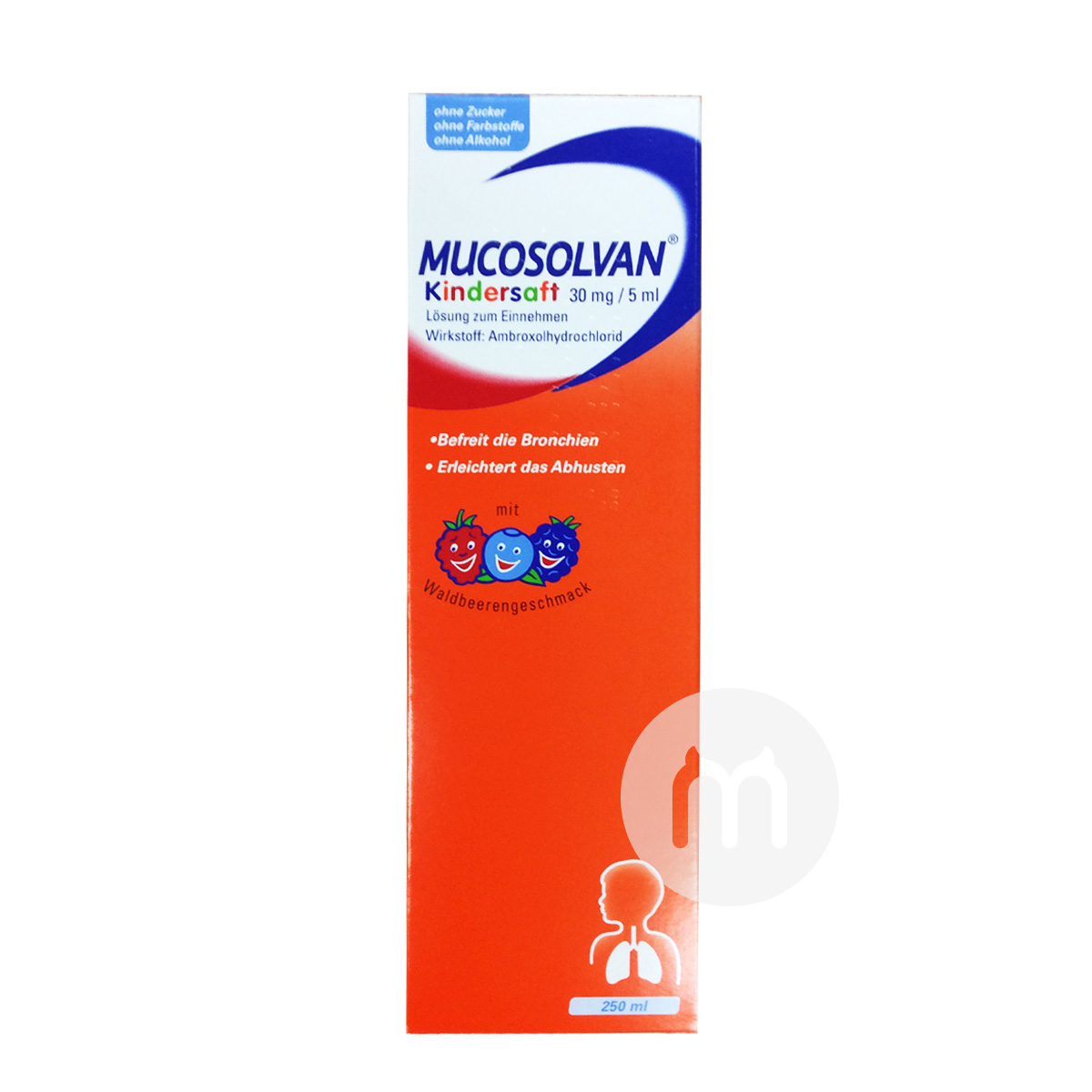 [2 pieces] MUCOSOLVAN German Children's Fruity Expectorant and Soothing Lung Oral Solution 250ml
