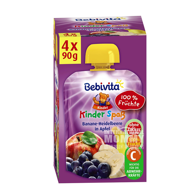 [4 pieces] Bebivita German Banana Blueberry Apple Puree Sucking over 12 months 360g