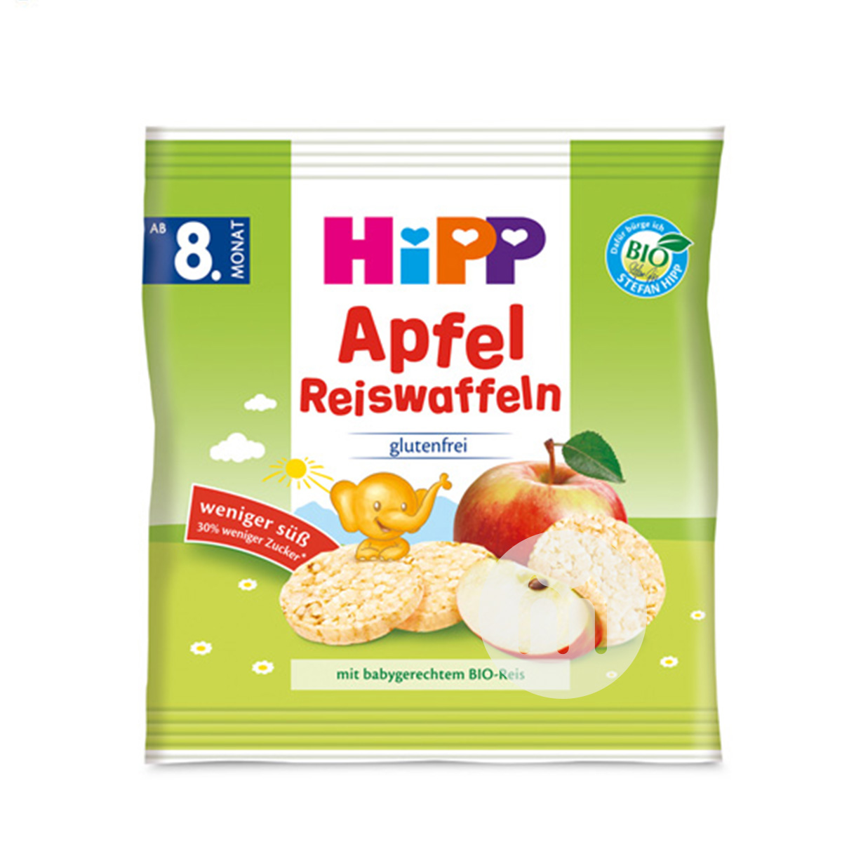 [4 pieces] HiPP German Organic Natural Apple Flavor Molar Rice Cake*2+Organic Natural Blueberry Flavor Molar Rice Cake*2