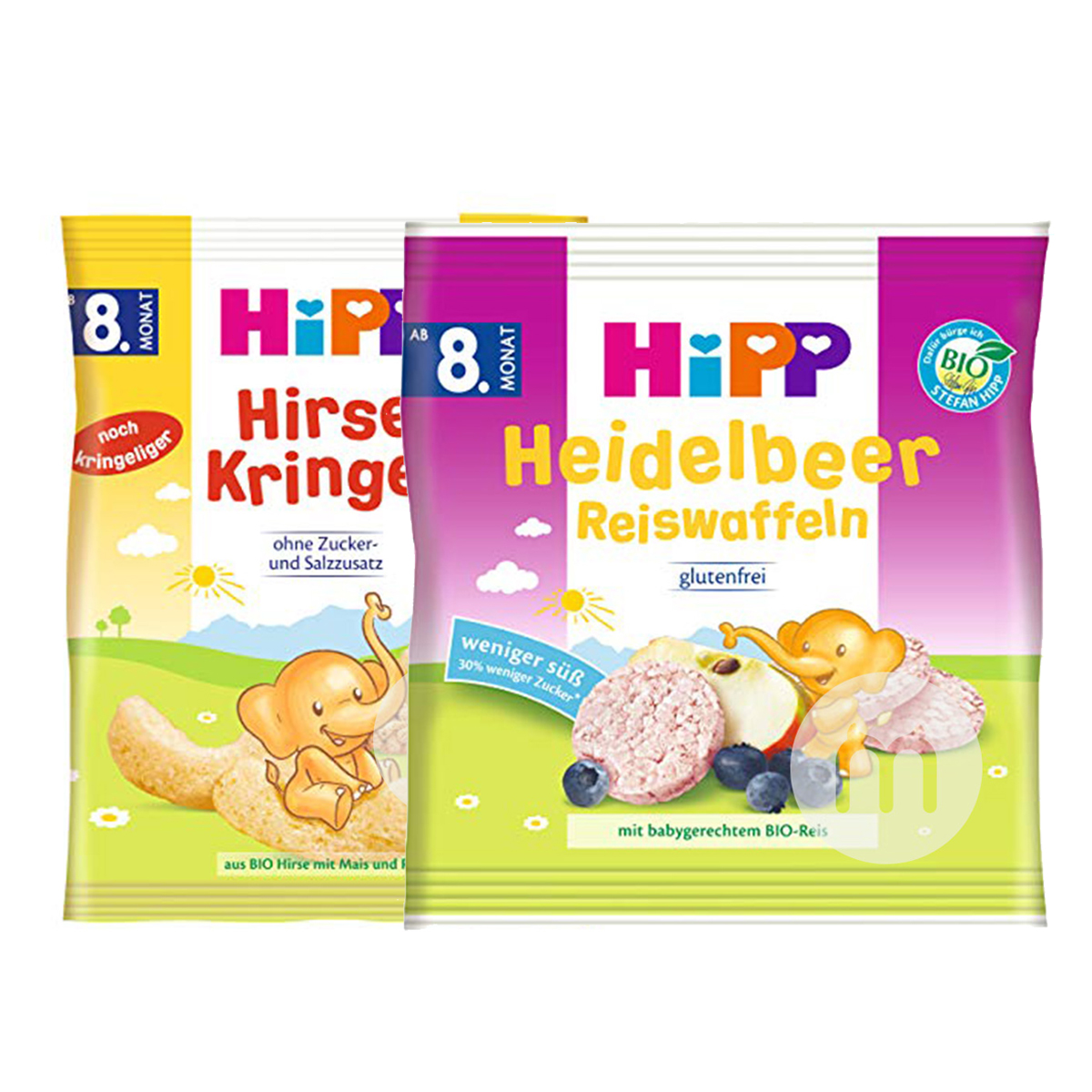 [4 pieces] HiPP German Organic Millet Tacos*2+Organic Natural Blueberry Flavor Molar Rice Cake*2
