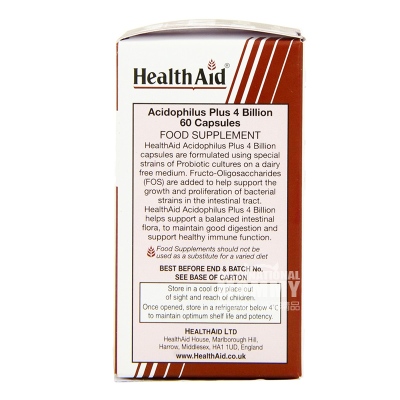 HealthAid England Upgraded Lactobacillus (4 billion) Vegetarian Capsules