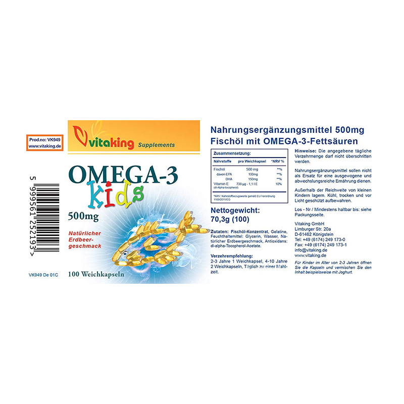 Vitaking Germany  Omega-3 High purity fish oil for children