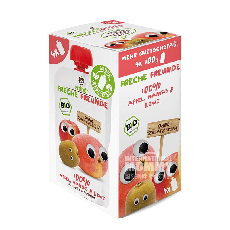 Erdbar German Organic Apple Mango Kiwi Suction 4*100g