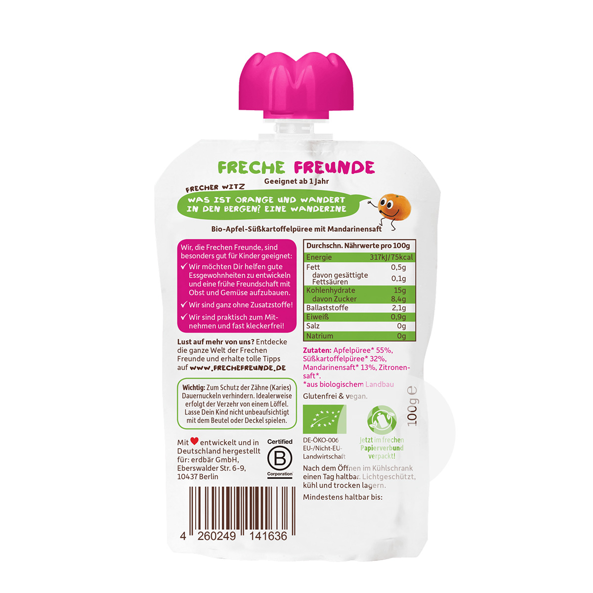 Erdbar German Organic Apple Sweet Potato Orange Sucking*6