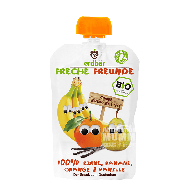 Erdbar German Organic Pear Banana Orange Diced Vanilla Sucking*6