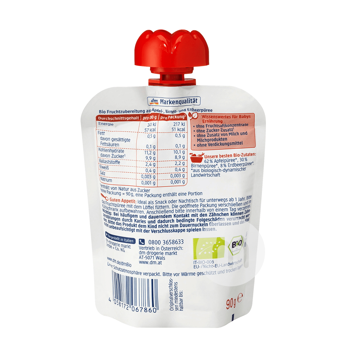 DmBio German Organic Apple Strawberry Pear  Puree Sucking over 12 months*6