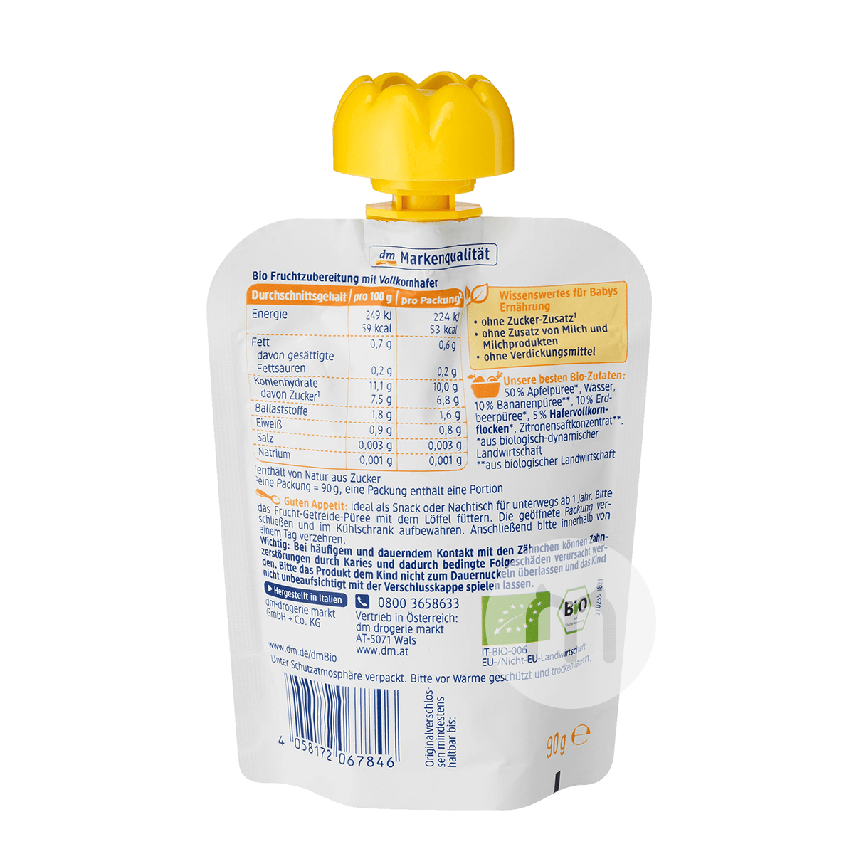 DmBio German Organic Oatmeal Apple Banana Strawberry Puree Sucking over 12 months*6