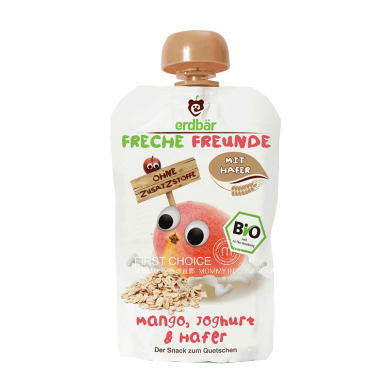 Erdbar Germany  Organic Children`s fruit paste sucking Le yogurt Mango flavor of cereal*6 pieces