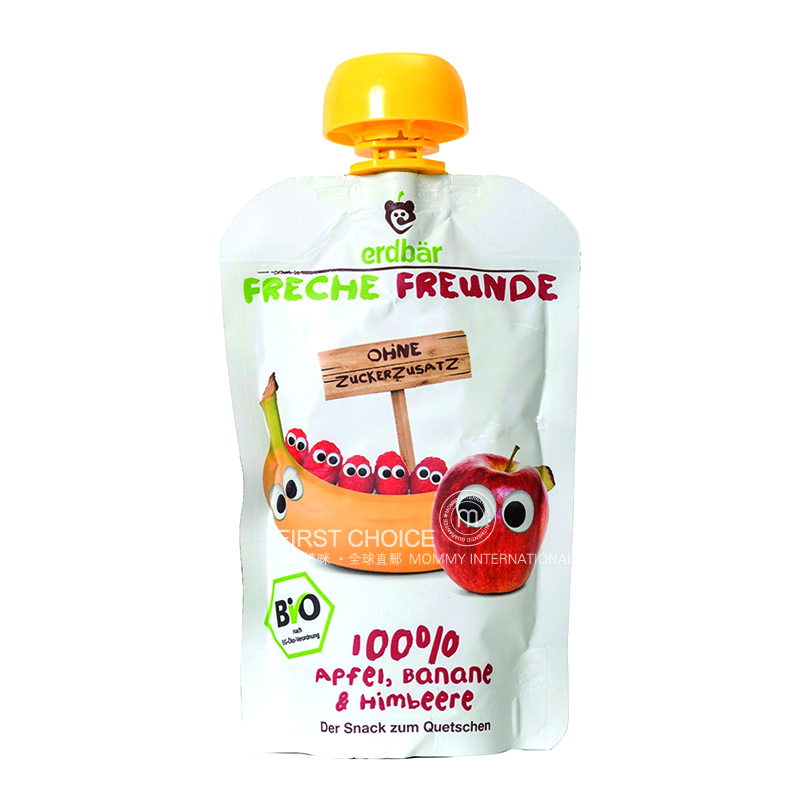 Erdbar Germany  Organic Children`s fruit paste sucking Le apple Banana and strawberry*6 pieces