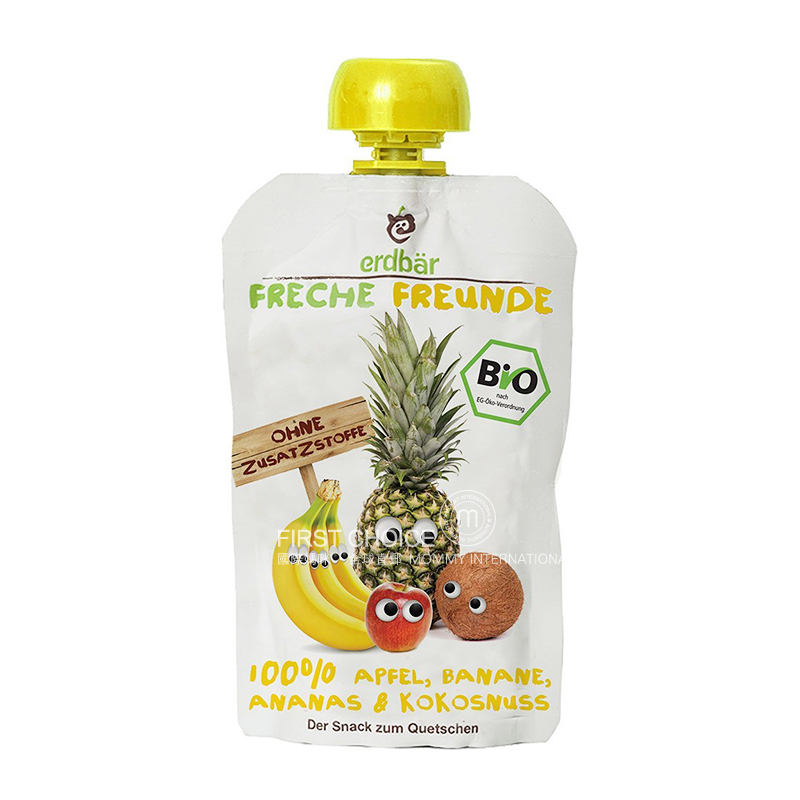 Erdbar Germany  Organic Children`s fruit paste sucking Le apple Banana pineapple coconut flavor*6 pieces