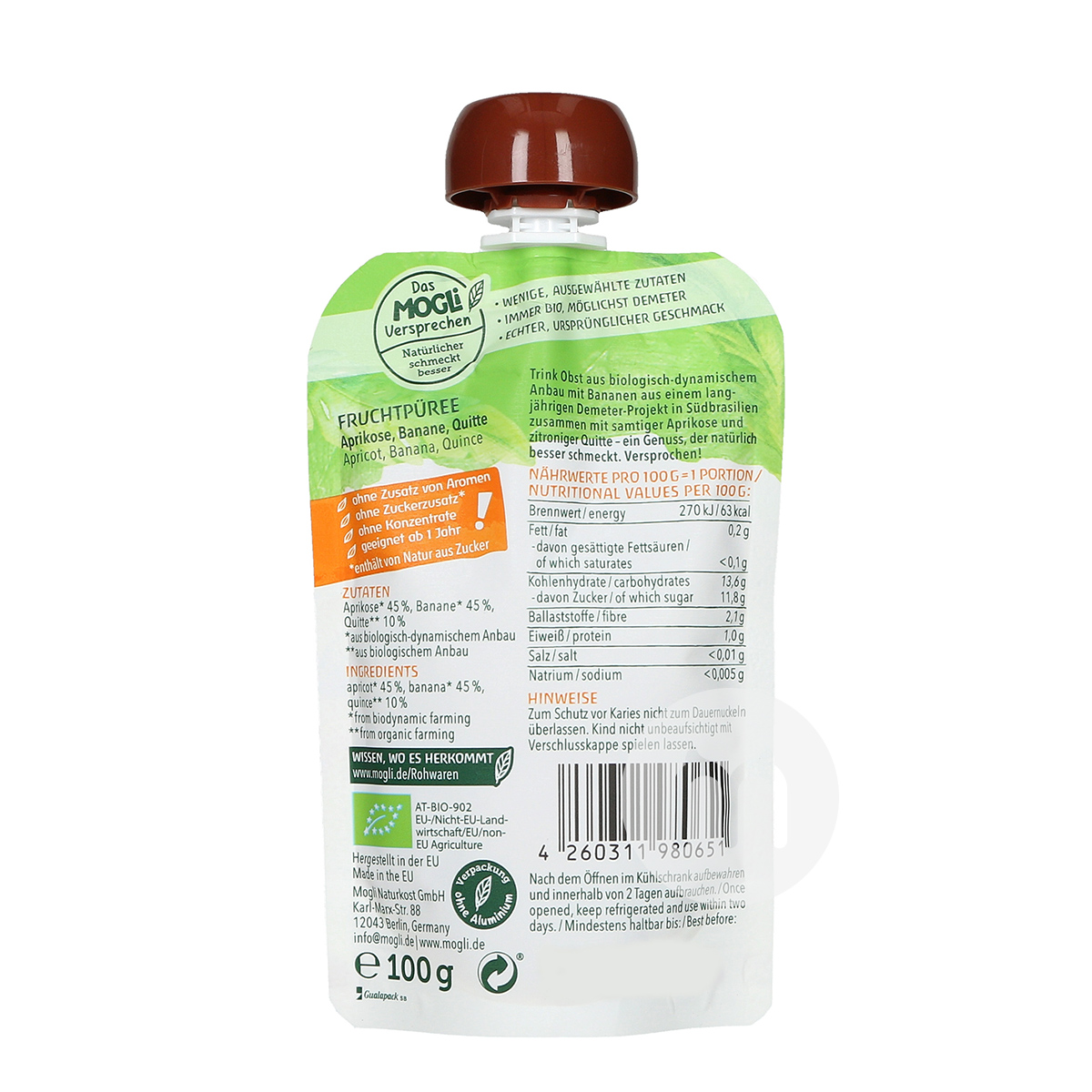 MOGLi German Organic Apricot Banana Papaya Mix Sucking*6