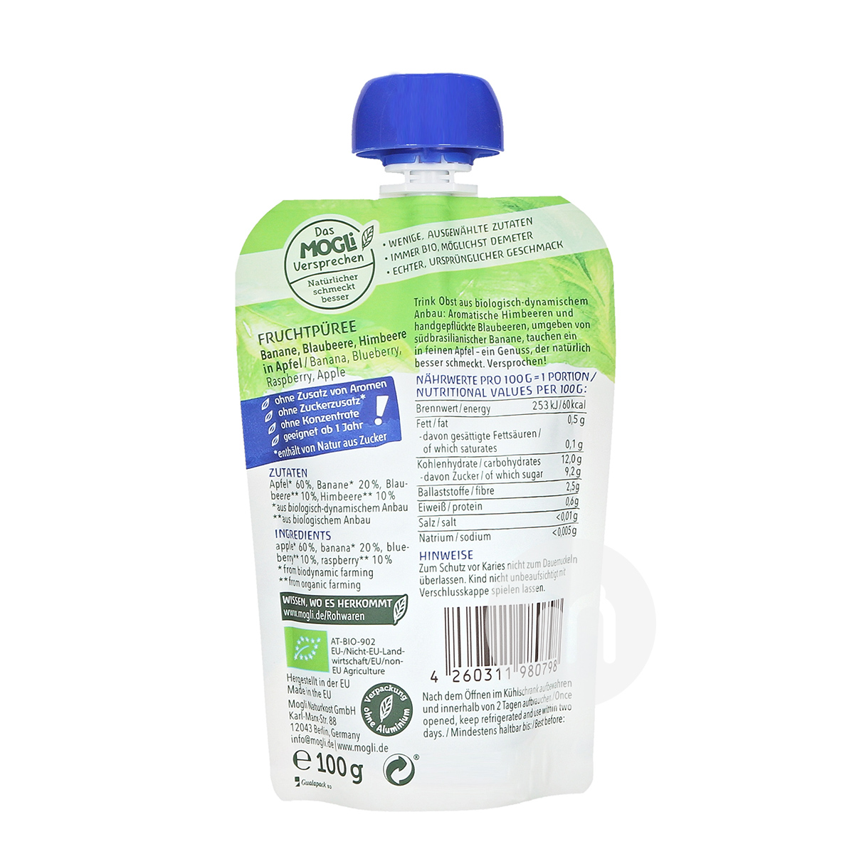 MOGLi German Organic Apple Blueberry Raspberry Mix Sucking*6