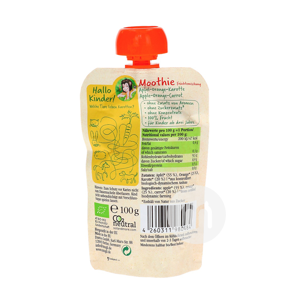MOGLi German Organic Apple Orange Carrot Mix Sucking*6