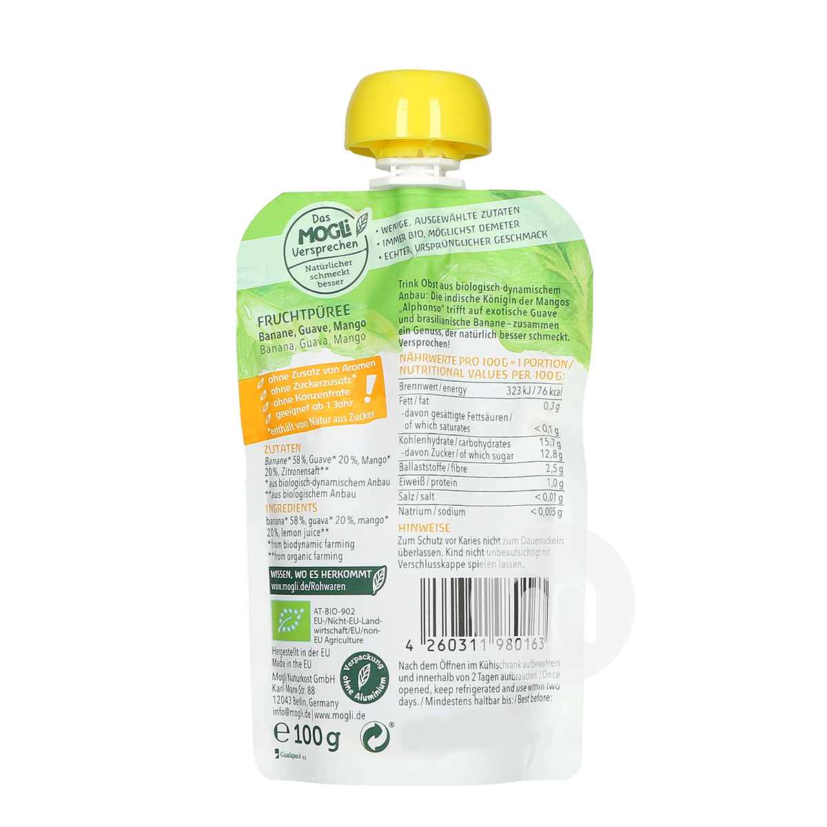 MOGLi German Organic Banana Guava Mango Blend Sucking*6