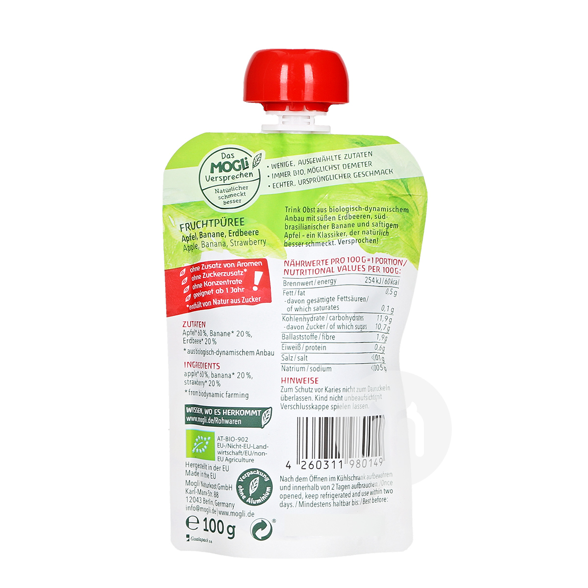 MOGLi German Organic Apple Banana Strawberry Mix Sucking*6