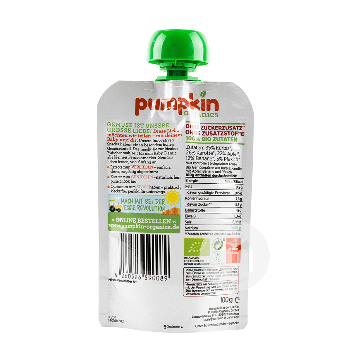 Pumpkin German Organic Carrot Apple Banana Peach Puree Sucking over 6 months*6