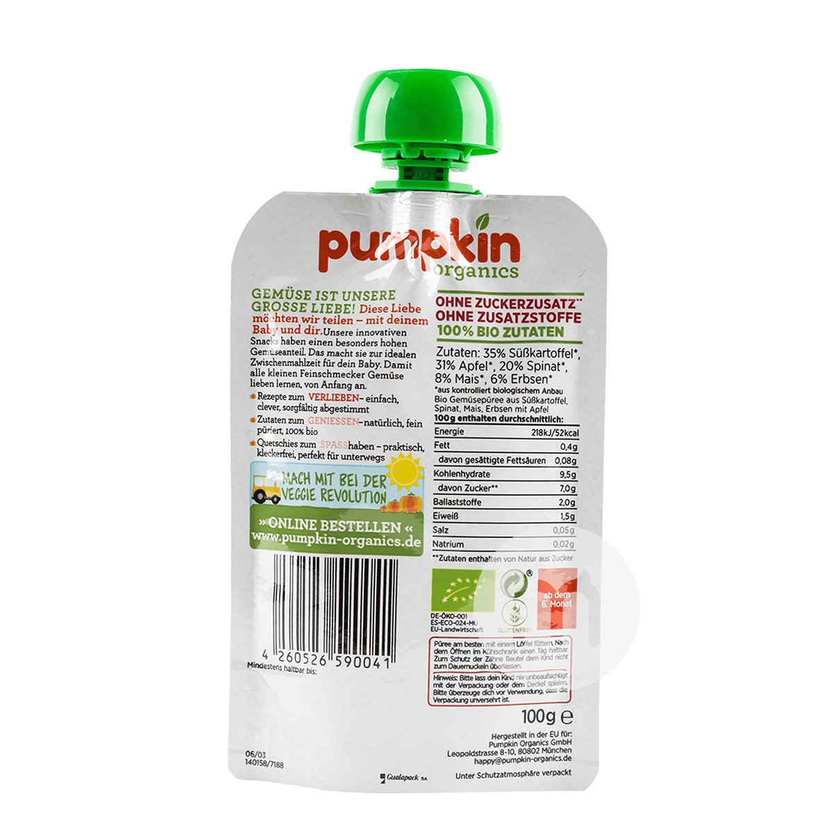 Pumpkin German Organic Sweet Potato Apple Spinach Corn and Pea Puree Sucking over 6 months*6