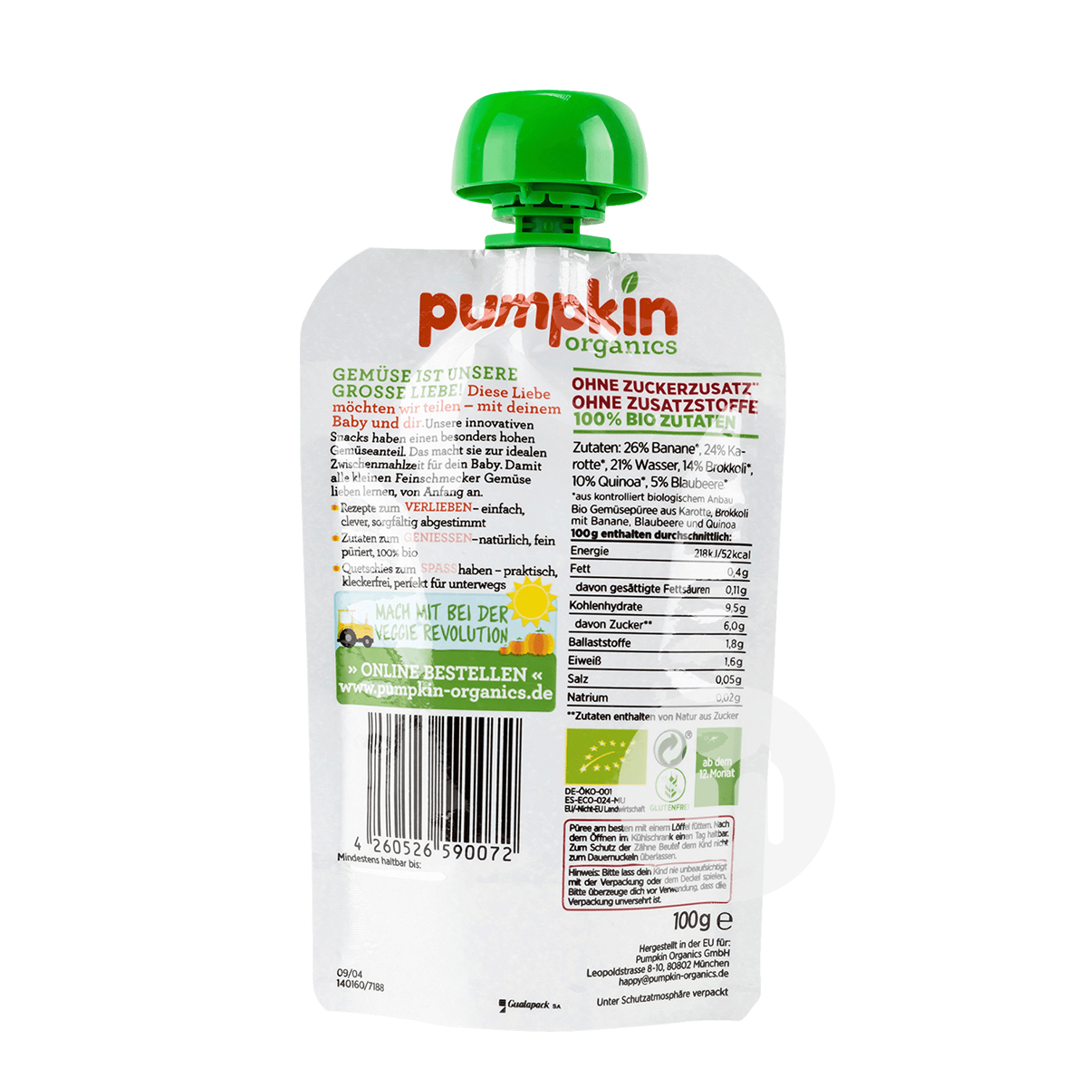 Pumpkin German Organic Banana Carrot Broccoli Quinoa Blueberry Puree Sucking over 12 months*6