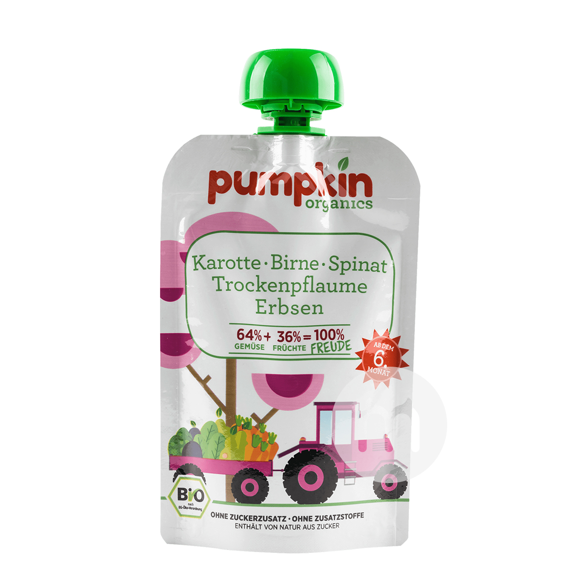 Pumpkin German Organic Carrots Pears Spinach Dried Plums and Pea Puree Sucking over 12 months*6